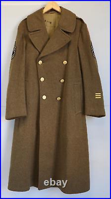 1940's US Army WWII Staff Sergeant Uniform Dress Trench Coat Jacket Com-Z Patch