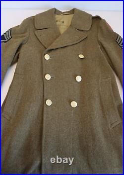 1940's US Army WWII Staff Sergeant Uniform Dress Trench Coat Jacket Com-Z Patch