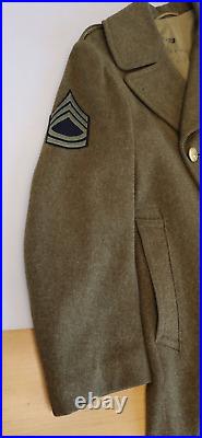 1940's US Army WWII Staff Sergeant Uniform Dress Trench Coat Jacket Com-Z Patch