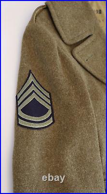 1940's US Army WWII Staff Sergeant Uniform Dress Trench Coat Jacket Com-Z Patch