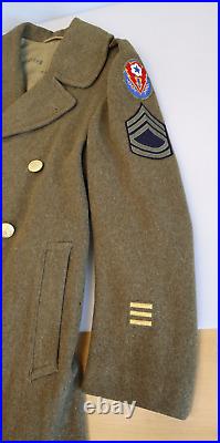 1940's US Army WWII Staff Sergeant Uniform Dress Trench Coat Jacket Com-Z Patch