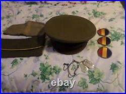 3 WWII US Army Hats 1 dog tag 2 patches1943 vintage antique WORLD WAR 2 ORIGINAL