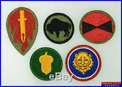 5pc WWII US Army 92nd 106th 63rd 87th 7th Infantry Division Insignia Patches