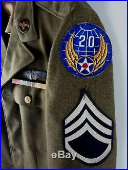 Authentic WW2 US 20th Army Air Force Dress Jacket with Patches, Ribbons, & Pins