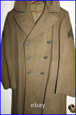 EXCELLENT WWII US ARMY 36 INFANTRY OD ENLISTED UNIFORM WOOL OVERCOAT 36R withPATCH