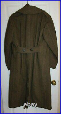 EXCELLENT WWII US ARMY 36 INFANTRY OD ENLISTED UNIFORM WOOL OVERCOAT 36R withPATCH