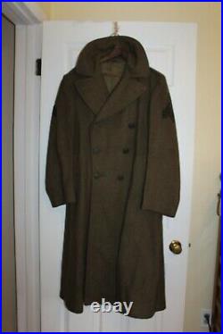 EXCELLENT WWII US ARMY 36 INFANTRY OD ENLISTED UNIFORM WOOL OVERCOAT 36R withPATCH