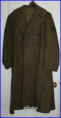 EXCELLENT WWII US ARMY 36 INFANTRY OD ENLISTED UNIFORM WOOL OVERCOAT 36R withPATCH