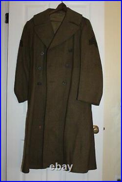 EXCELLENT WWII US ARMY 36 INFANTRY OD ENLISTED UNIFORM WOOL OVERCOAT 36R withPATCH