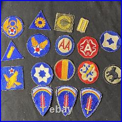 Lot of 17 Original WWII US Army & Air Corp Patches Shaef Green Back