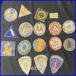 Lot of 17 Original WWII US Army & Air Corp Patches Shaef Green Back