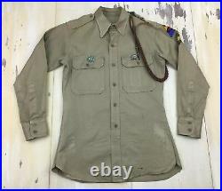 MILITARY SHIRT Vtg Korea Khaki US Army WWII Patches Pins Uniform, Mens MEDIUM