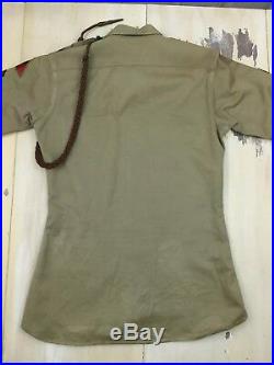 MILITARY SHIRT Vtg Korea Khaki US Army WWII Patches Pins Uniform Workwear, 15x32