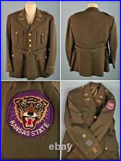 Mens WWII US Army Officers Uniform Jacket 44 Pants 33x32 Kansas State ROTC Patch