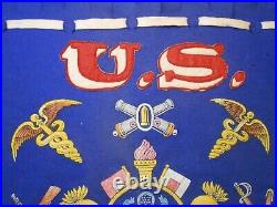 Mid-20th C U. S. Army Vint Sewn Patch & Decaled Blue/red Hvy Felt Fringed Banner