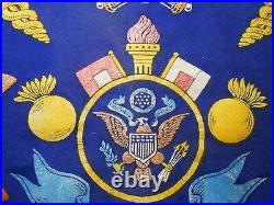 Mid-20th C U. S. Army Vint Sewn Patch & Decaled Blue/red Hvy Felt Fringed Banner