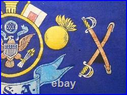 Mid-20th C U. S. Army Vint Sewn Patch & Decaled Blue/red Hvy Felt Fringed Banner