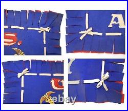 Mid-20th C U. S. Army Vint Sewn Patch & Decaled Blue/red Hvy Felt Fringed Banner