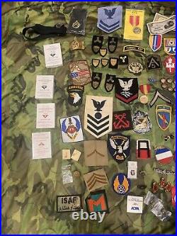 Military Junk Drawer Lot, WW2, Vietnam Modern US Army Navy Patches Pins Medals