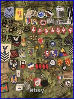 Military Junk Drawer Lot, WW2, Vietnam Modern US Army Navy Patches Pins Medals