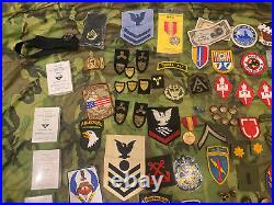 Military Junk Drawer Lot, WW2, Vietnam Modern US Army Navy Patches Pins Medals