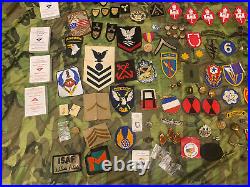 Military Junk Drawer Lot, WW2, Vietnam Modern US Army Navy Patches Pins Medals