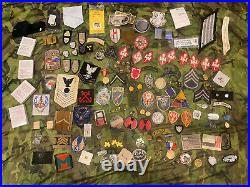 Military Junk Drawer Lot, WW2, Vietnam Modern US Army Navy Patches Pins Medals