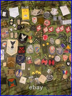 Military Junk Drawer Lot, WW2, Vietnam Modern US Army Navy Patches Pins Medals