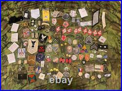 Military Junk Drawer Lot, WW2, Vietnam Modern US Army Navy Patches Pins Medals