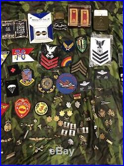 Military Junk Drawer Lot, WW2 Vietnam, US Army, Navy USMC, Patches & Pins, Wings