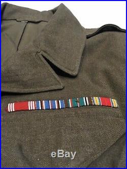 Named Officer 1944 WWII US Army Ike Eisenhower Field O. D. Wool Jacket 38 Patches