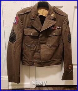 ORIGINAL WW2 US Army Ike Jacket Mens Size 37C 5TH ARMY, 2x PURPLE HEART, 91st