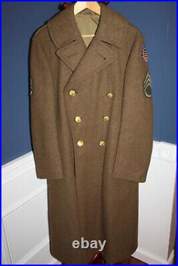 Original Early WW2 U. S. Army 20th AAF S/SGT Patched OD Wool Overcoat 1940 d