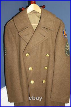 Original Early WW2 U. S. Army 20th AAF S/SGT Patched OD Wool Overcoat 1940 d