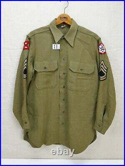 Original US ARMY WW2 Feldhemd SHIRT M-1937 UNIFORM HEMD 15 x 32 Gr. 50 + Patches