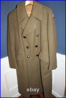 Original WW2 British Made U. S. Army 9th AAF Patched OD Wool Overcoat withTag