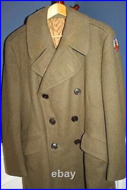 Original WW2 British Made U. S. Army 9th AAF Patched OD Wool Overcoat withTag