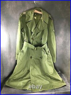 Original WW2 US Army Officers Double Breasted Overcoat Long Coat w Patches WWII