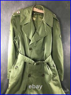 Original WW2 US Army Officers Double Breasted Overcoat Long Coat w Patches WWII