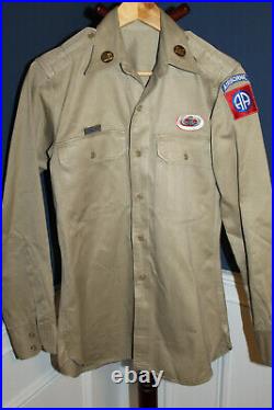 Original WW2 U. S. Army 82nd Airborne Patched Khaki Uniform Shirt withOval & Wings