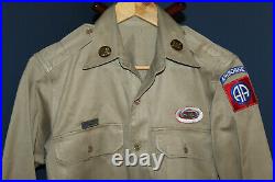 Original WW2 U. S. Army 82nd Airborne Patched Khaki Uniform Shirt withOval & Wings