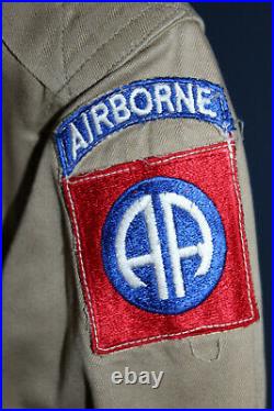 Original WW2 U. S. Army 82nd Airborne Patched Khaki Uniform Shirt withOval & Wings