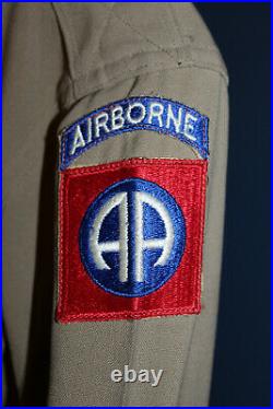 Original WW2 U. S. Army 82nd Airborne Patched Tan L/S Uniform Shirt, Named