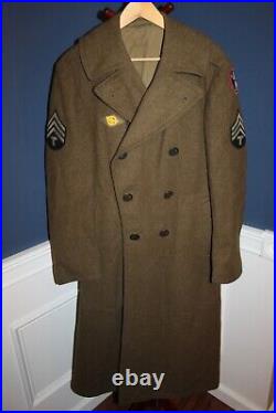 Original WW2 U. S. Army Military Dist. Of Washington Patched Wool Overcoat 1942d