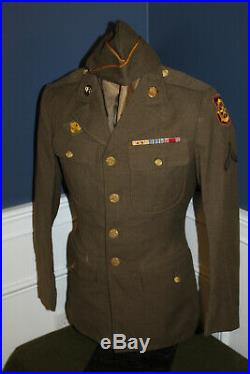 Original WW2 U. S. Army Port of Embarkation Patched Uniform Jacket & Overseas Hat