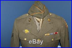 Original WW2 U. S. Army Port of Embarkation Patched Uniform Jacket & Overseas Hat