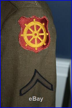Original WW2 U. S. Army Port of Embarkation Patched Uniform Jacket & Overseas Hat