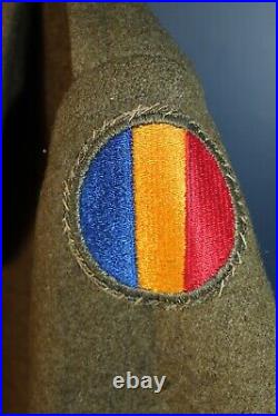 Original WW2 U. S. Army Replacement & School Command Patched OD Wool Overcoat
