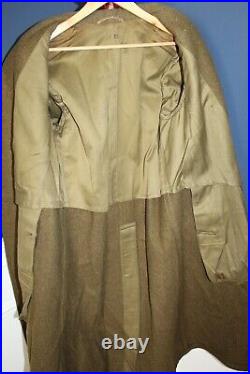 Original WW2 U. S. Army Replacement & School Command Patched OD Wool Overcoat