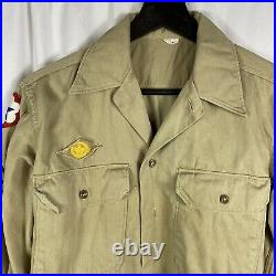 Original Wwii US Army Patched Tropical Shirt Theatre Made Cloth CBI Patch